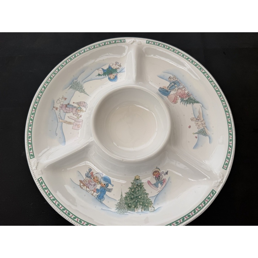 Precious Moments Christmas Chip & Dip Tray Ceramic 1997 Vintage